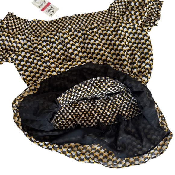 Bar III Black and White Flutter Sleeve Smocked Blouse - Picture 4 of 4